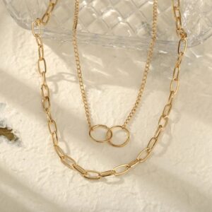 Cross Ring Lon Chain Gold Plated Necklace For Women