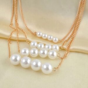 White Gold Plated Pearl Studded Multi-Strand Layered Necklace For Women