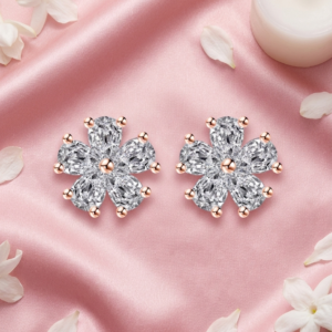 The Fleur American Diamond Studs | Rose Gold Floral Earrings | Rose Gold Plated Anti-Tarnish