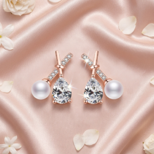 The Elara Pearl & Crystal Drop American Diamond Studs | Rose Gold Teardrop Earrings | Rose Gold Plated Anti-Tarnish