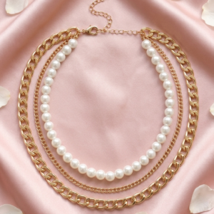 The Athena Pearl & Curb Layered Necklace | Chunky Chain Necklace