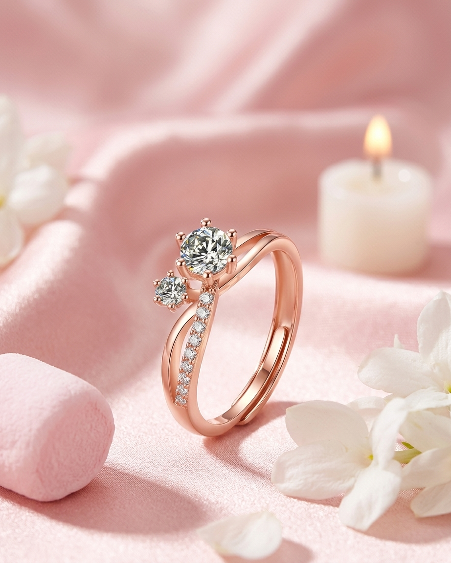 The Nova Crystal Twist Ring | Adjustable Rose Gold Ring | Rose Gold Plated Anti-Tarnish
