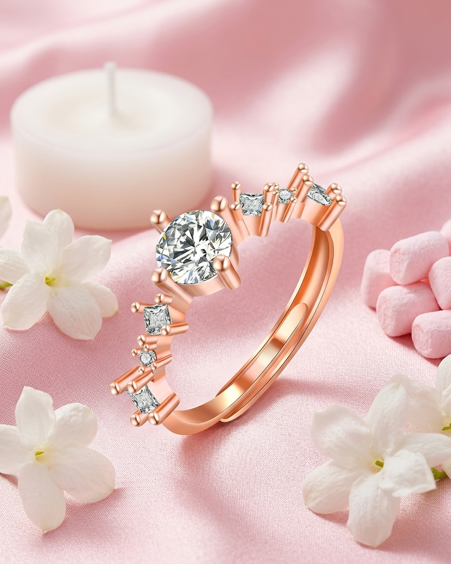 The Lyra Constellation Ring | Adjustable Rose Gold Crystal Ring | Rose Gold Plated Anti-Tarnish