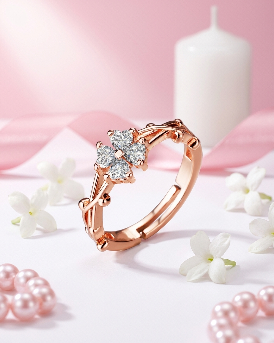 The Calla Clover Ring | Adjustable Rose Gold Floral Ring | Rose Gold Plated Anti-Tarnish