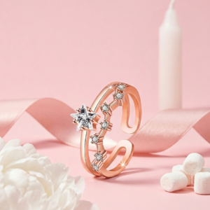 The Astra Double Band Ring | Adjustable Star Crystal Ring | Rose Gold Plated Anti-Tarnish