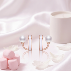 The Luna Arch Pearl Earrings | Geometric Pearl Studs | Rose Gold Plated Anti-Tarnish