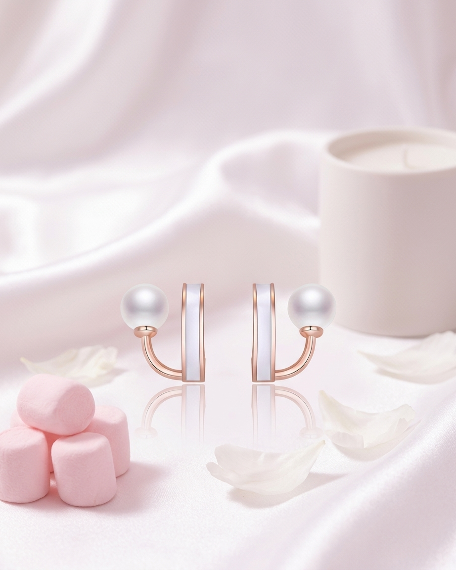 The Luna Arch Pearl Earrings | Geometric Pearl Studs | Rose Gold Plated Anti-Tarnish