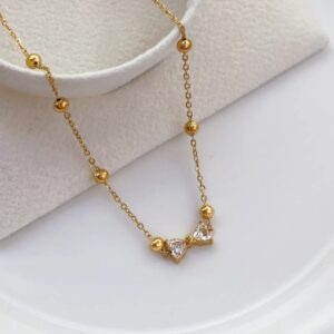 Zirconia Bow Tie Beads Chain Necklace