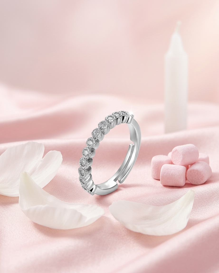 Sterling Silver Pavé Eternity Ring | Anti-Tarnish Dainty Crystal Wedding Band | Waterproof Minimalist Sparkling Stackable Jewelry