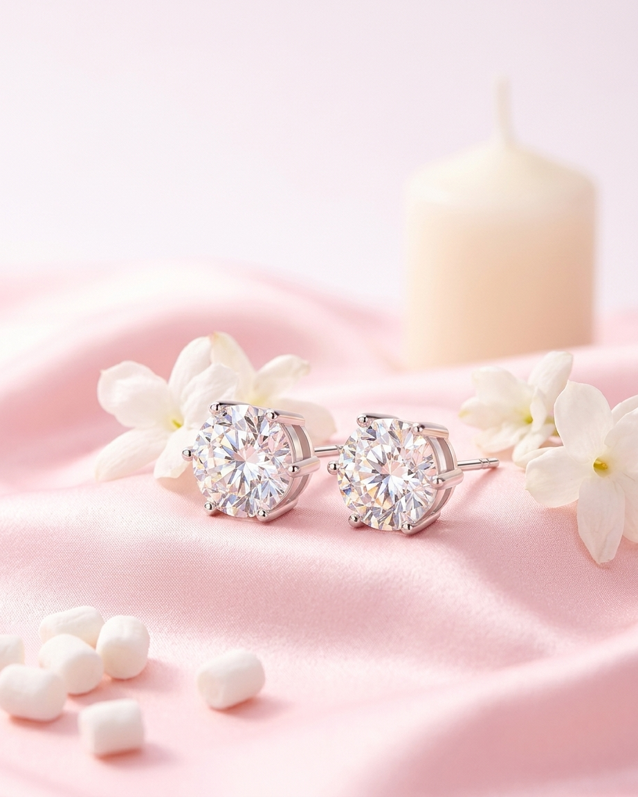 Sterling Silver Classic Six-Prong Solitaire Studs | AAA+ Brilliant Cut Crystal Earrings | Hypoallergenic High-Shine Everyday Jewelry | Timeless Round Solitaire Earring Set