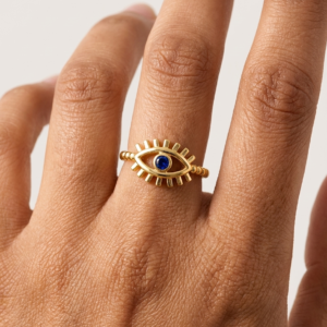 18K Gold Plated Evil Eye Adjustable Ring | Anti-Tarnish Minimalist Jewelry