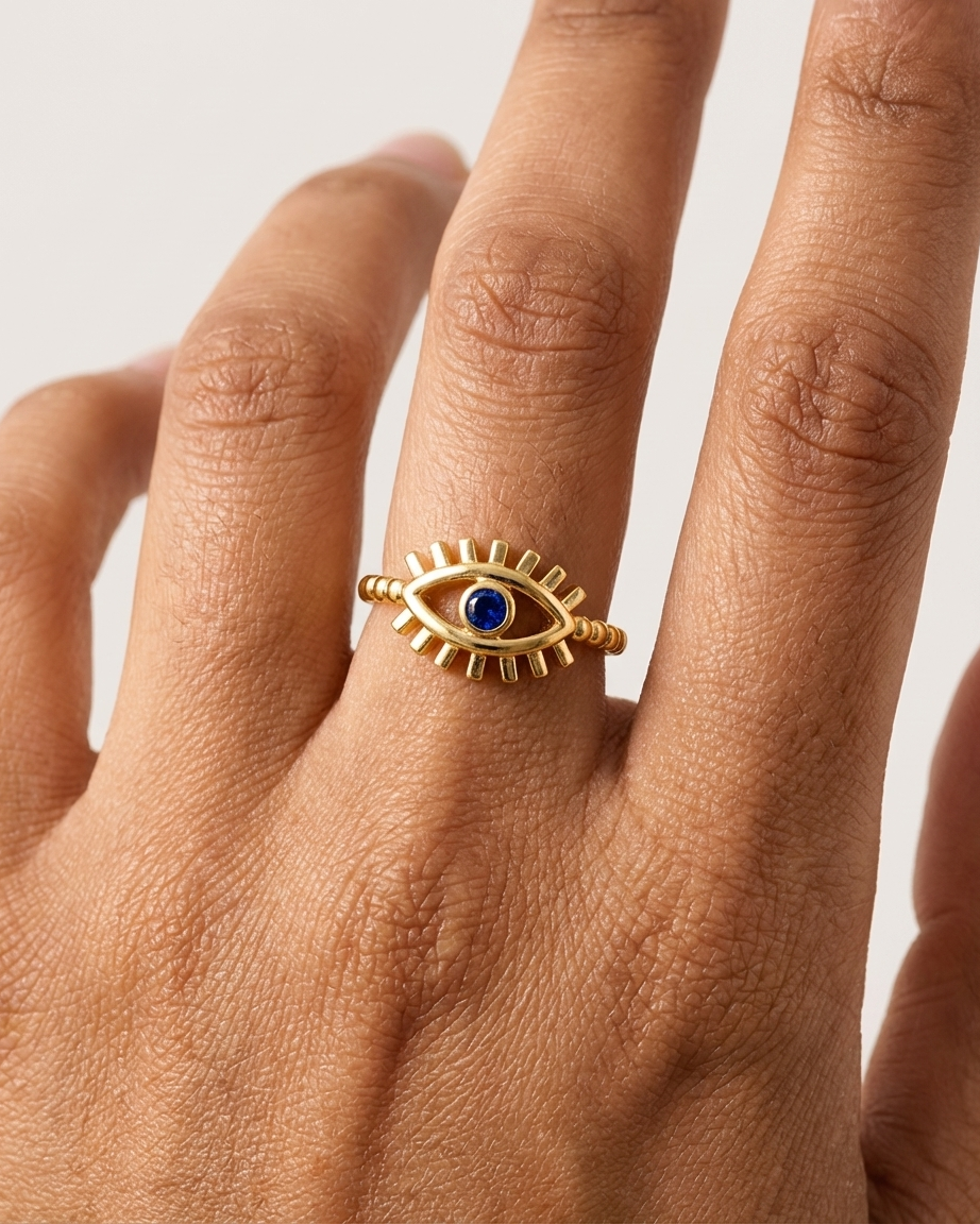 18K Gold Plated Evil Eye Adjustable Ring | Anti-Tarnish Minimalist Jewelry