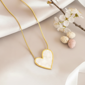 18K Gold Plated Mother of Pearl Heart Pendant | Anti-Tarnish Iridescent Minimalist Necklace