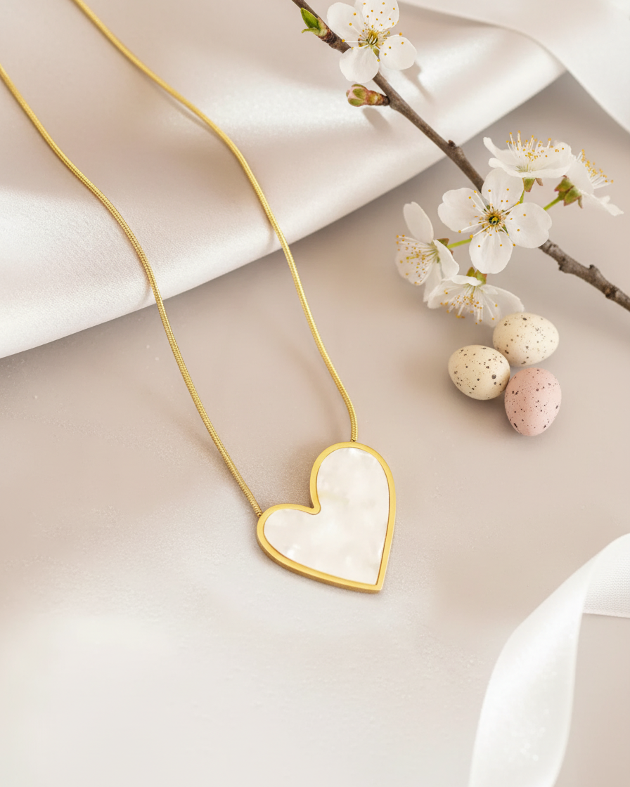 18K Gold Plated Mother of Pearl Heart Pendant | Anti-Tarnish Iridescent Minimalist Necklace