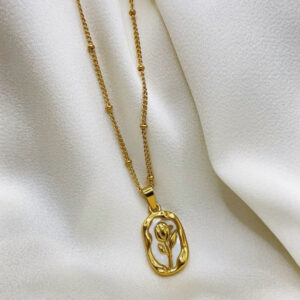Mother of Pearl Floral Medallion | 18K Gold Plated Anti-Tarnish Tulip Pendant on Satellite Chain