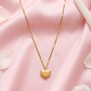 18K Gold Plated "Love" Engraved Puffy Heart Necklace | Anti-Tarnish 3D Heart Pendant on Dainty Textured Chain