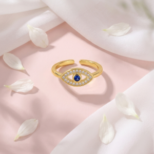 18K Gold Plated Contemporary Evil Eye Ring | Anti-Tarnish Adjustable Minimalist Jewelry