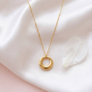 18K Gold Plated Polished Circle Necklace | Anti-Tarnish Organic Hoop Pendant | Waterproof Minimalist Round Slider Necklace