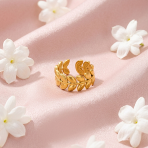 18K Gold Plated Olive Branch Bypass Ring | Anti-Tarnish Leaf Statement Ring | Waterproof Adjustable Nature-Inspired Jewelry