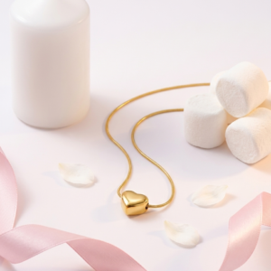 18K Gold Plated 3D Puffy Heart Necklace | Anti-Tarnish Minimalist Heart Pendant on Snake Chain