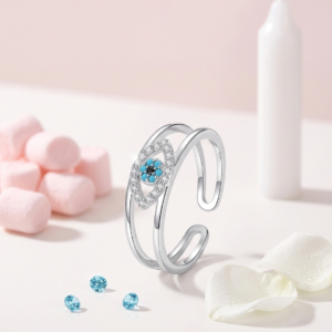 Silver Dual-Band Evil Eye Adjustable Ring | Anti-Tarnish Turquoise & Crystal Minimalist Jewelry