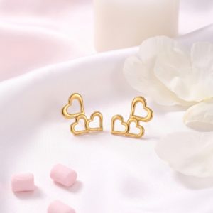 18K Gold Plated Triple Heart Studs | Anti-Tarnish Minimalist Romantic Cluster Earrings