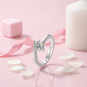 Silver Floating Solitaire Bypass Ring | Anti-Tarnish Adjustable Tension-Style Minimalist Ring