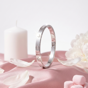 Silver Crystal Bezel-Set Hinged Bangle | Anti-Tarnish Minimalist Statement Bracelet