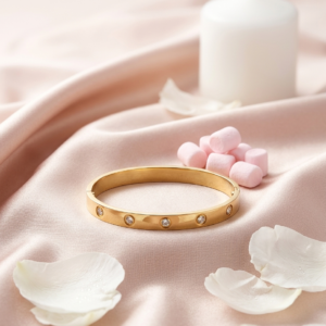 18K Gold Plated Crystal Bezel-Set Hinged Bangle | Anti-Tarnish Minimalist Luxury Statement Bracelet