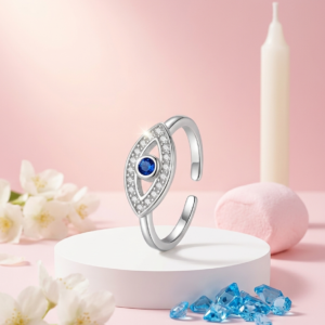 Silver Plated Contemporary Evil Eye Ring | Anti-Tarnish Adjustable Minimalist Jewelry