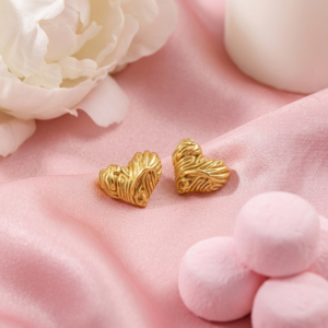 18K Gold Plated Molten Heart Stud Earrings | Anti-Tarnish 3D Wavy Heart Minimalist Studs