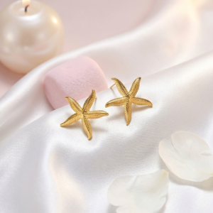 18K Gold Plated Starfish Stud Earrings | Anti-Tarnish Stainless Steel Sea Star Studs | Waterproof Coastal Chic Jewelry
