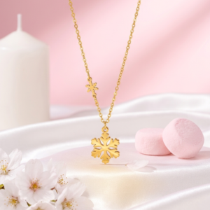 18K Gold Plated Snowflake Charm Necklace | Anti-Tarnish Stainless Steel Winter Motif Pendant | Waterproof Minimalist Jewelry