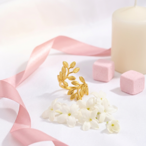 18K Gold Plated Laurel Leaf Wrap Ring | Anti-Tarnish Stainless Steel Adjustable Olive Branch Ring | Botanical Statement Jewelry