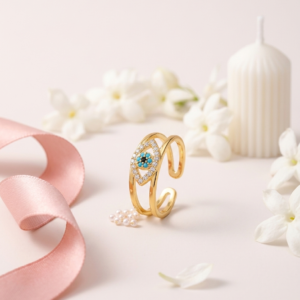 18K Gold Plated Contemporary Double Evil Eye Ring | Anti-Tarnish Adjustable Minimalist Jewelry