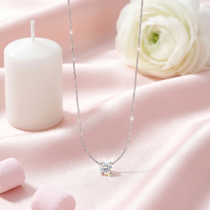 Silver Rhodium Plated Solitaire Crystal Necklace | Anti-Tarnish Dainty Round Zirconia Pendant | Waterproof Minimalist Fine Chain Jewelry