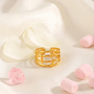 18K Gold Plated Multi-Layered Geometric Ring | Anti-Tarnish Stainless Steel Adjustable Tiered Band | Minimalist Architectural Statement Jewelry