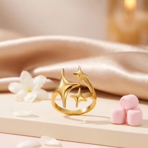 18K Gold Plated Starry Galaxy Ring | Anti-Tarnish Stainless Steel Celestial Statement Ring | Waterproof Adjustable Star Ring