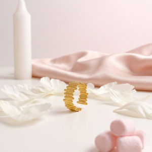 18K Gold Plated Textured Molten Picket Ring | Anti-Tarnish Vertical Ribbed Statement Band | Waterproof Minimalist Adjustable Wide Ring