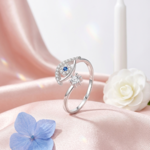 Silver Celestial Evil Eye Wrap Ring | Anti-Tarnish Adjustable Solitaire Protection Ring