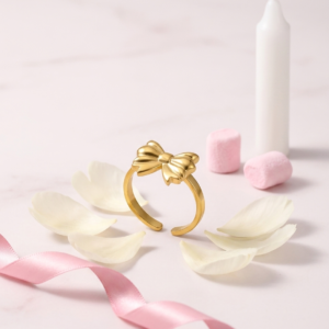 18K Gold Plated Sculpted Bow Ring | Anti-Tarnish 3D Ribbon Statement Ring | Waterproof Adjustable Coquette Aesthetic Jewelry