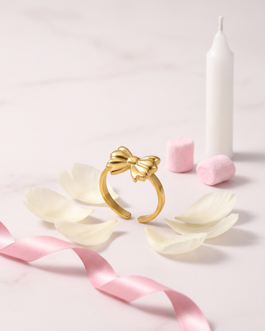 18K Gold Plated Sculpted Bow Ring | Anti-Tarnish 3D Ribbon Statement Ring | Waterproof Adjustable Coquette Aesthetic Jewelry
