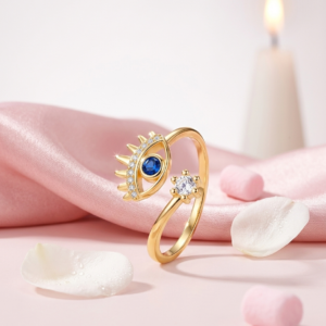 Gold Sunburst Evil Eye Bypass Ring | 18K Gold Plated Anti-Tarnish Adjustable Celestial Ring