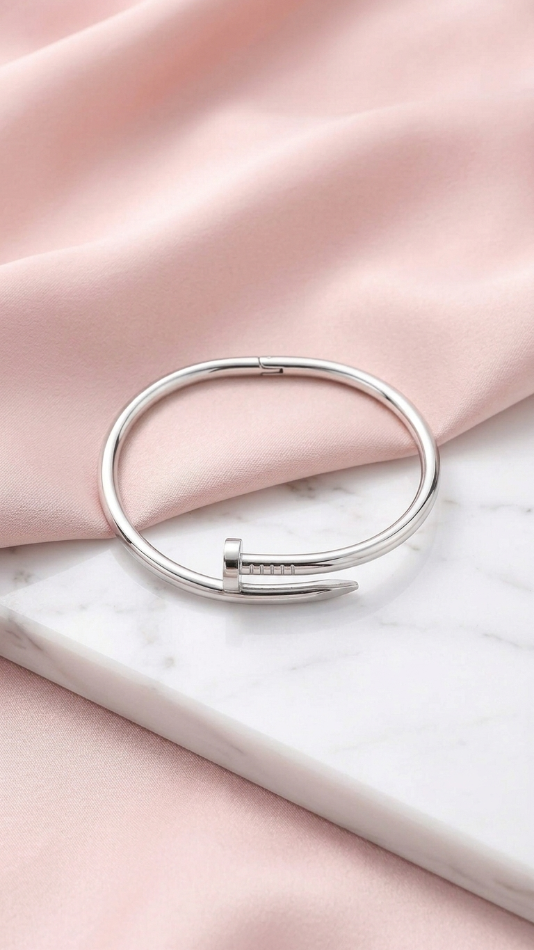 Silver Plated Nail Bangle | Stainless Steel Anti-Tarnish & Waterproof Statement Bracelet