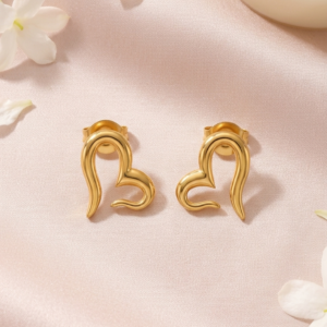 18K Gold Plated Heart Stud Earrings | Anti-Tarnish Stainless Steel Minimalist Studs