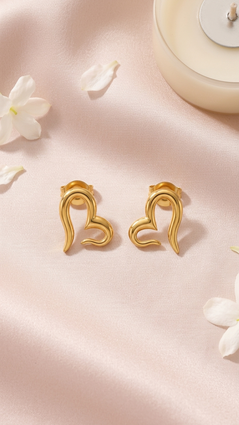 18K Gold Plated Heart Stud Earrings | Anti-Tarnish Stainless Steel Minimalist Studs