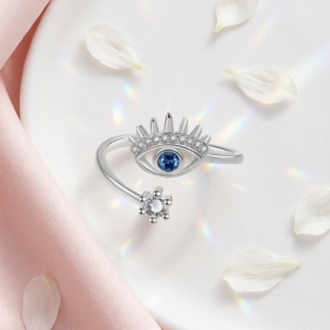 Silver Plated Evil Eye Adjustable Ring | Anti-Tarnish Minimalist Protection Jewelry