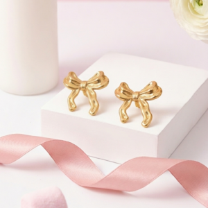 18K Gold Plated Ribbon Bow Earrings | Coquette Aesthetic Anti-Tarnish Studs for Women & Girls