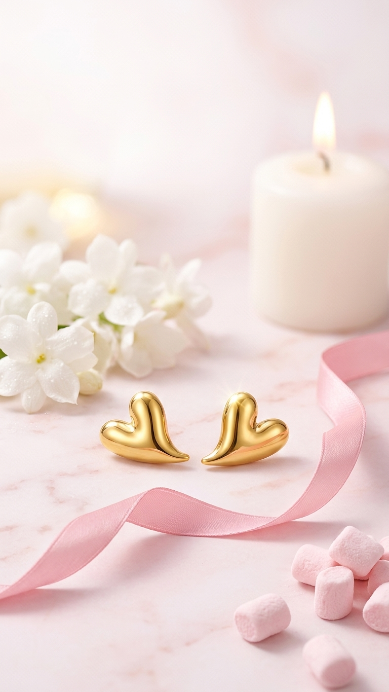18K Gold Plated Heart Studs | Waterproof Stainless Steel Anti-Tarnish Earrings