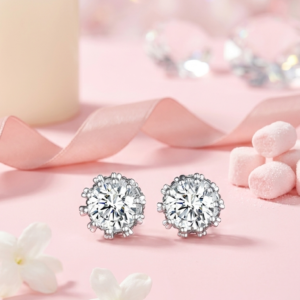 Crushed Ice Cut Round Studs | Silver Plated American Diamond Anti-Tarnish Earrings